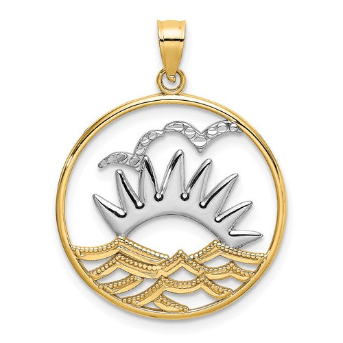 14K /Rhodium Sunsetand Water In CircleCharm