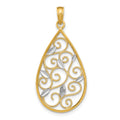 14K w/Rhodium Beaded Filigree D/C Teardrop Charm