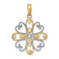 14K w/Rhodium Beaded Heart Petals Flower Charm