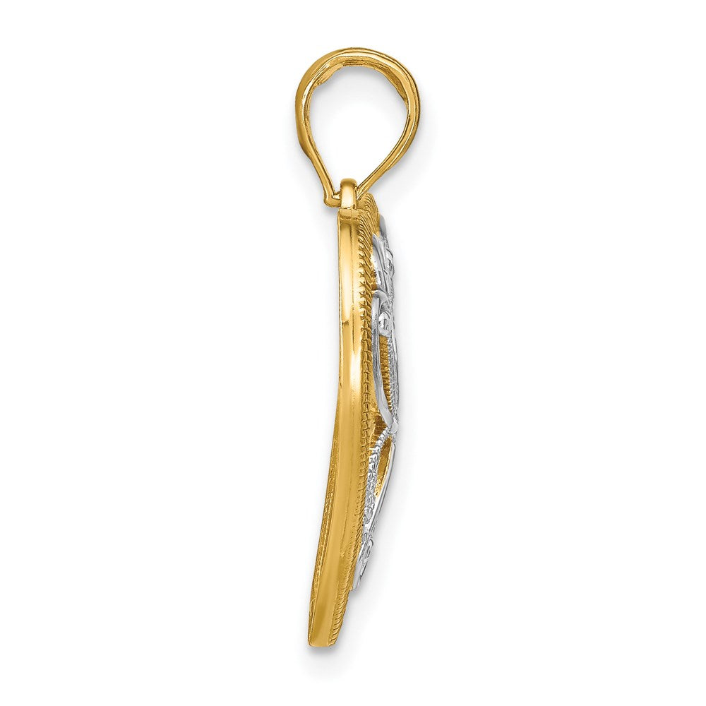 14k w/Rhodium Filigree Heart Charm