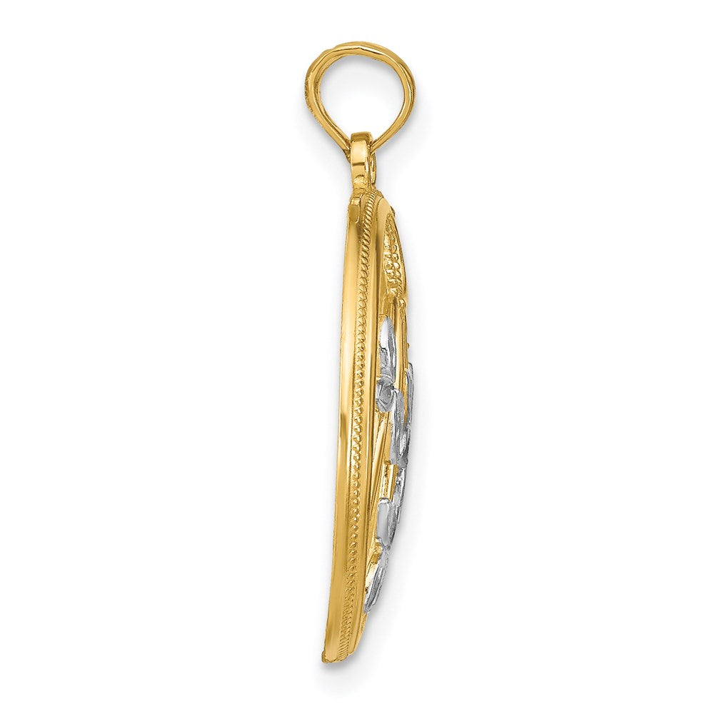14K w/Rhodium Round Frame Charm