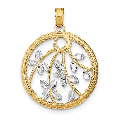 14K w/Rhodium Round Frame Charm