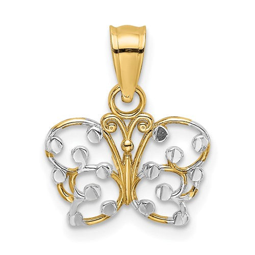14k w/ Rhodium Diamond-cut Butterfly Charm