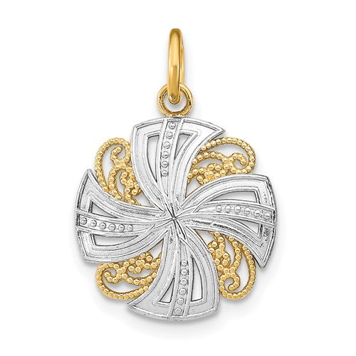 14K w/Rhodium Pinwheel Medallion Charm