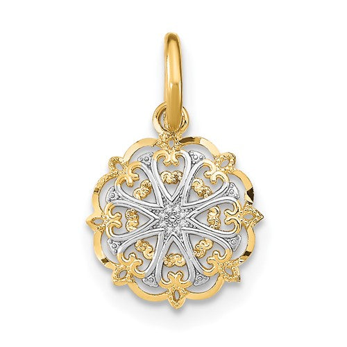 14K w/Rhodium Filigree Hearts Charm