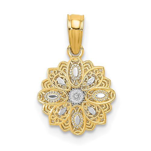 14K w/Rhodium and D/C Mini Filigree Flower Charm