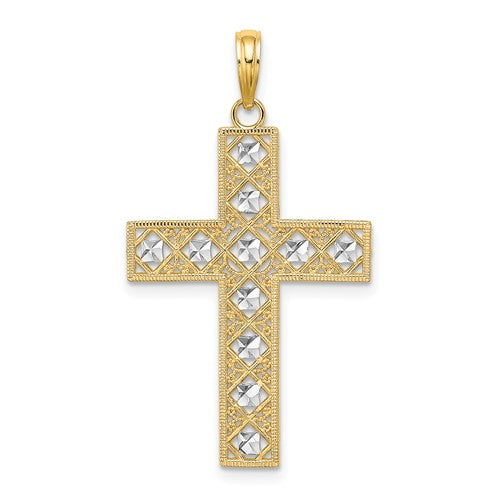 14K W/ Rhodium D/C and Cut-Out Cross Charm
