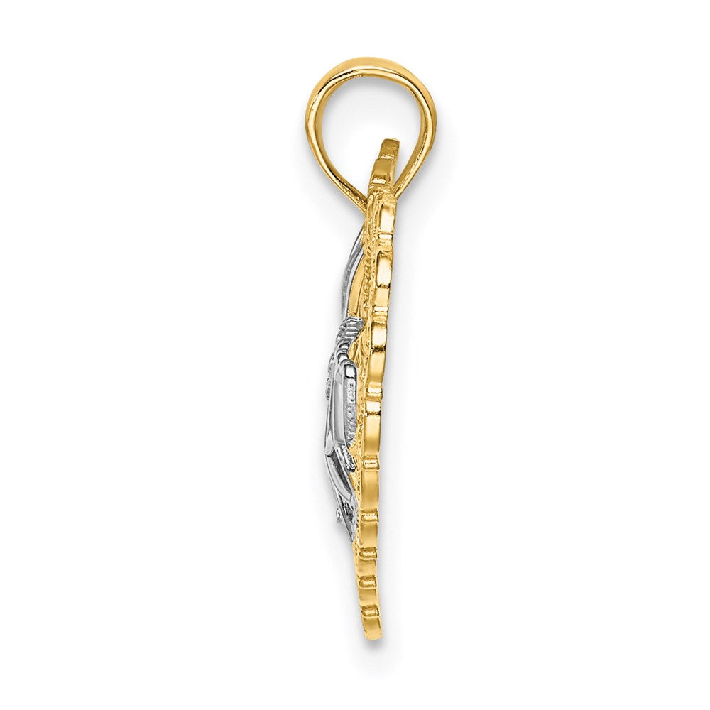 14k w/Rhodium Cut-Out MOM In Scallop Heart Charm