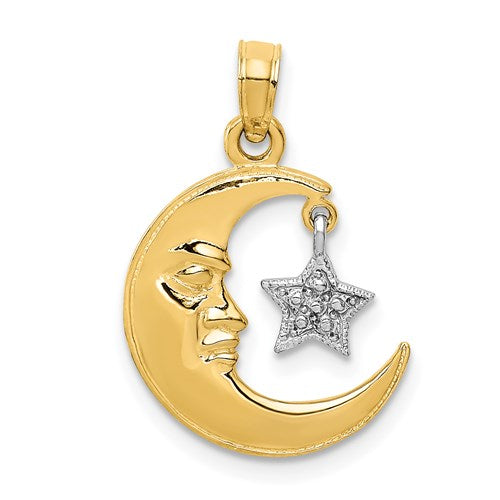 14k Two-Tone Polished Half Moon and Star Pendant