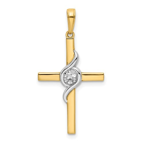 14K w/Rhodium D/C Cross Pendant