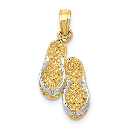 14k  3D w/Rhodium Solid Polished Sandals Pendant