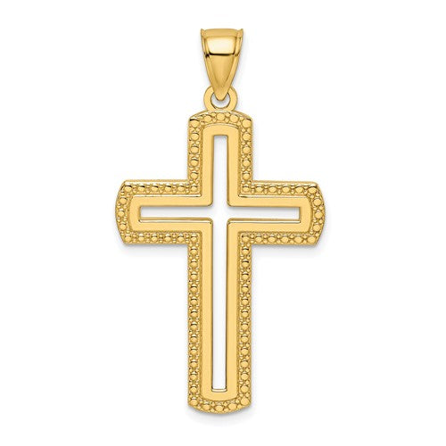 14k Beaded & Polished Cross Pendant