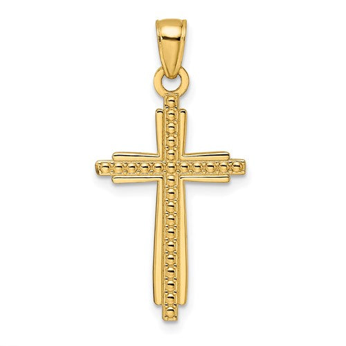 14K Polished & Textured Fancy Cross Pendant