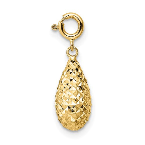 14K Diamond-cut Teardrop w/ Spring Ring Clasp Charm