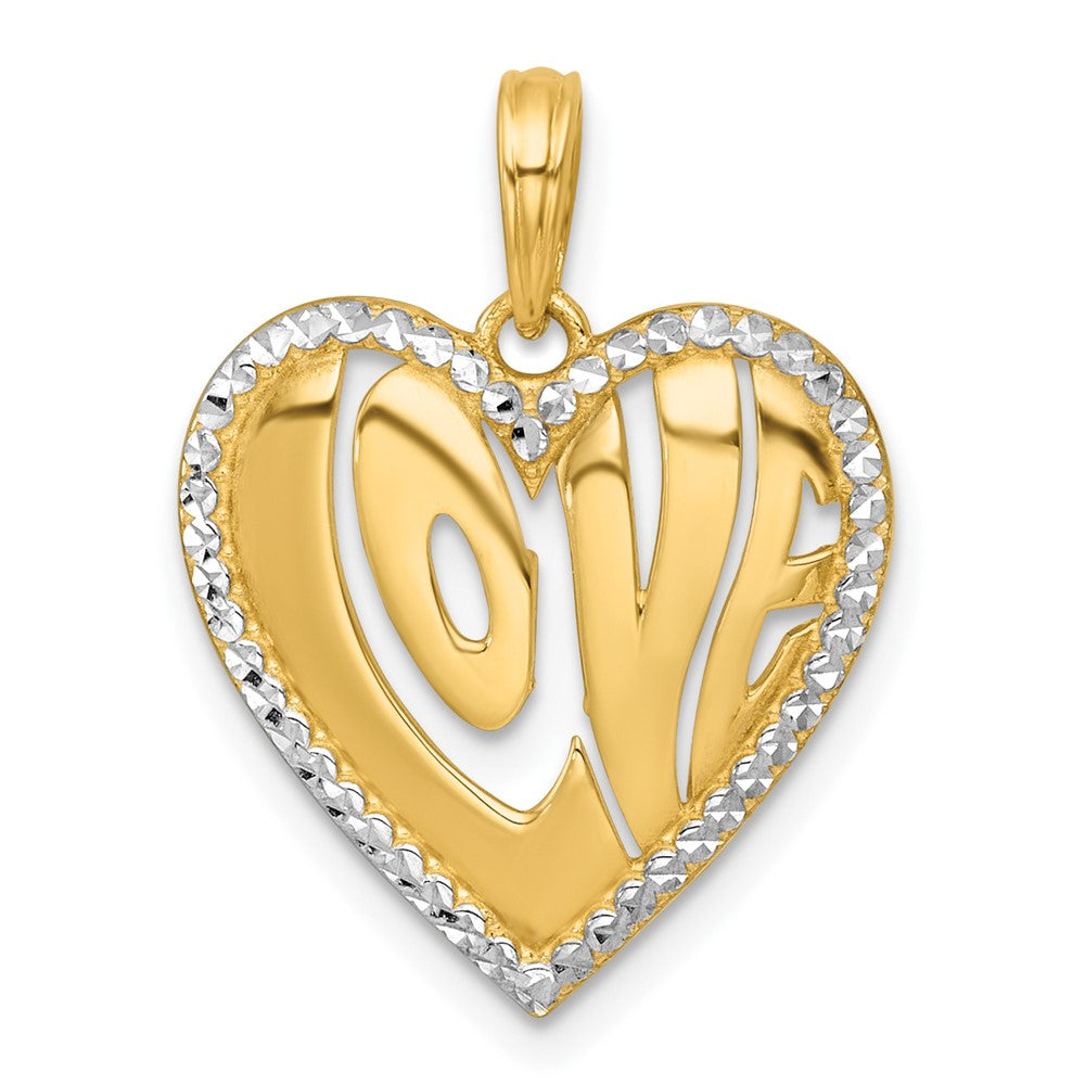 14k with White Rhodium Polished LOVE In Heart Charm