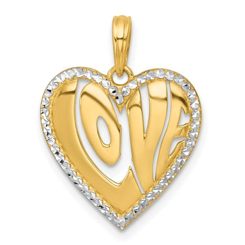 14k with White Rhodium Polished LOVE In Heart Charm