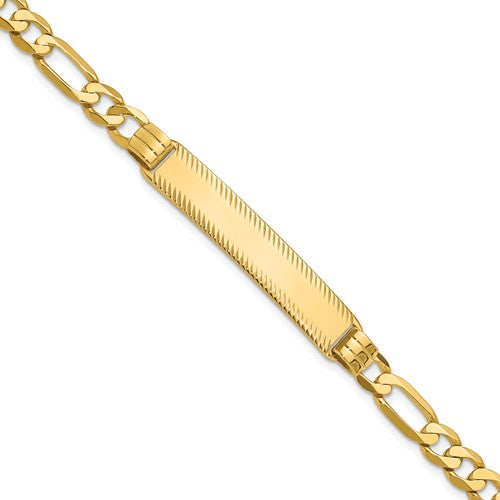 14k Figaro Diamond Cut ID Bracelet