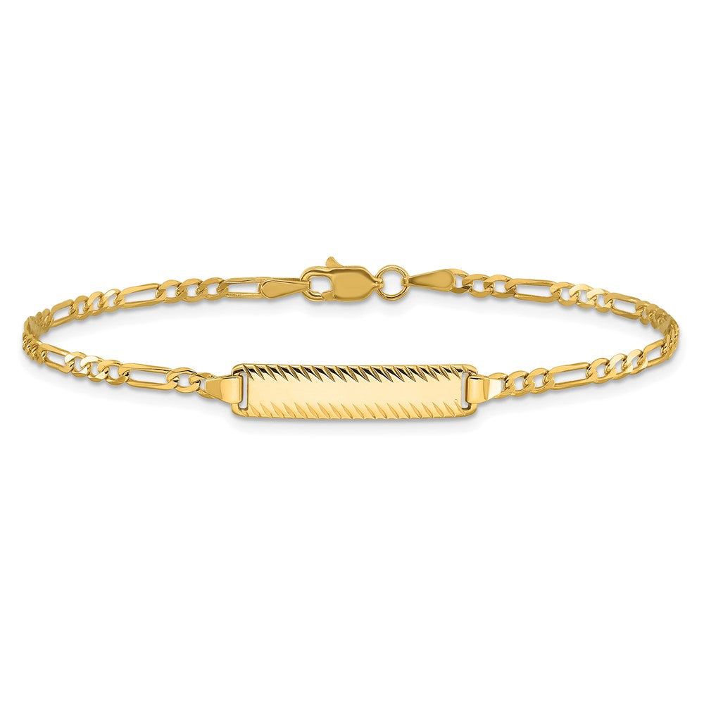14k Figaro Diamond Cut ID Bracelet