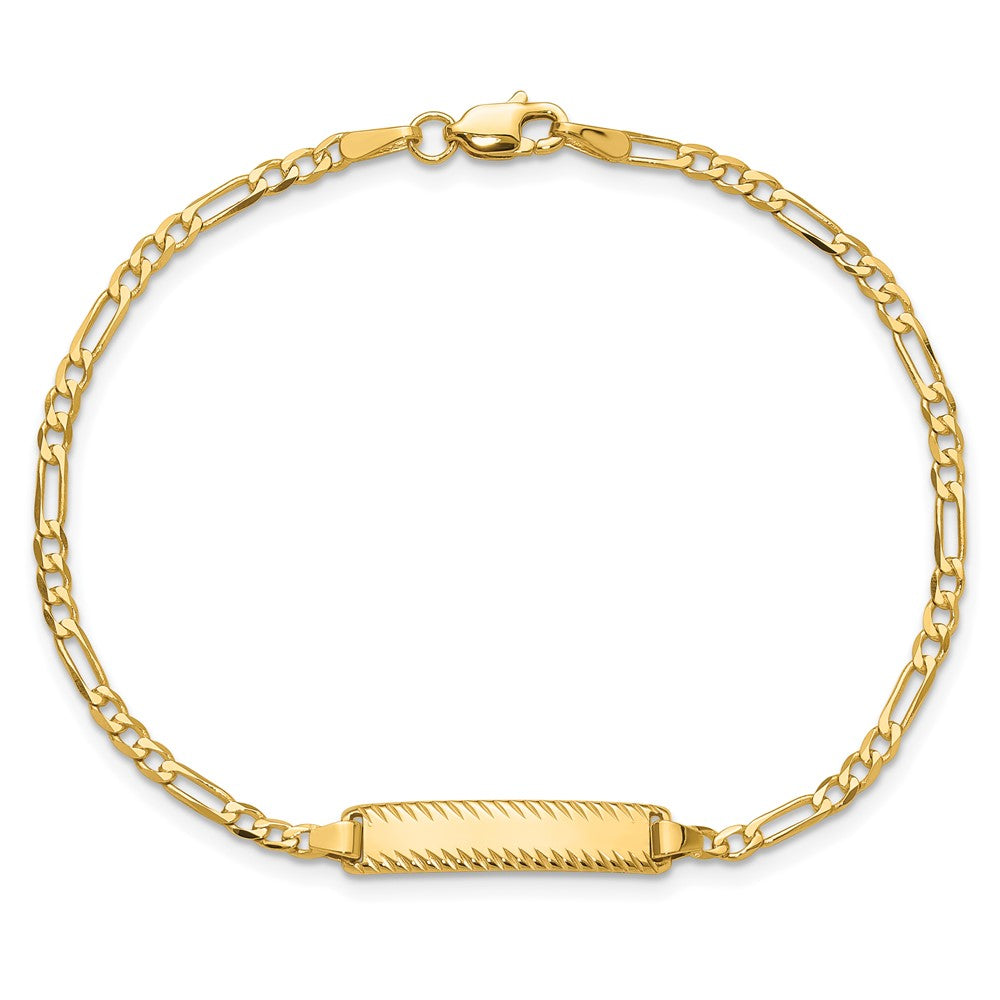 14k Figaro Link Diamond Cut ID Bracelet