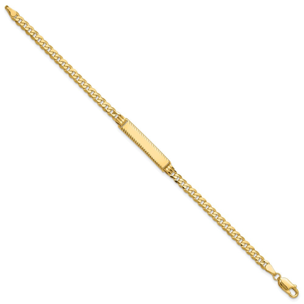 14k Flat Curb Link Diamond Cut ID Bracelet