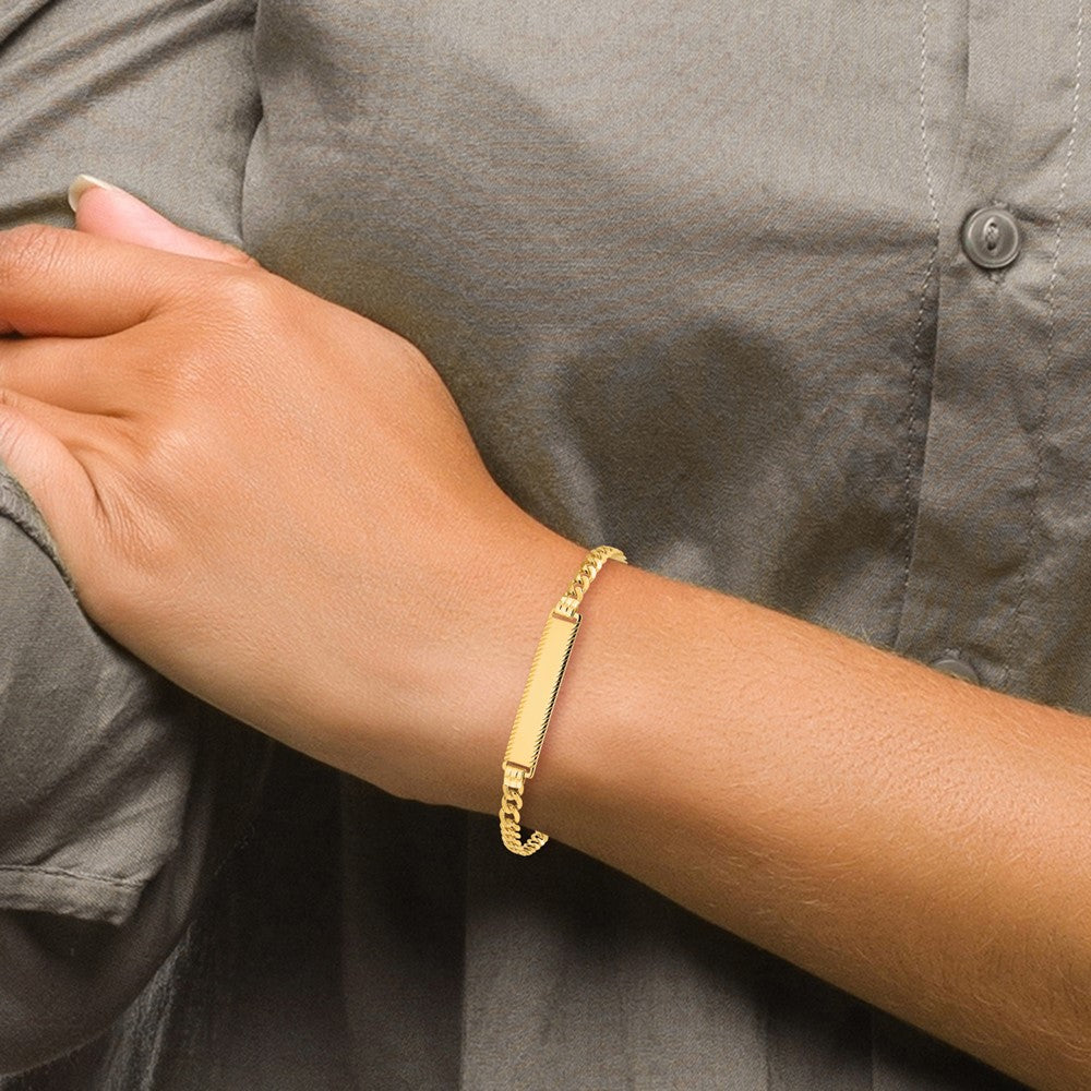 14k Flat Curb Link Diamond Cut ID Bracelet