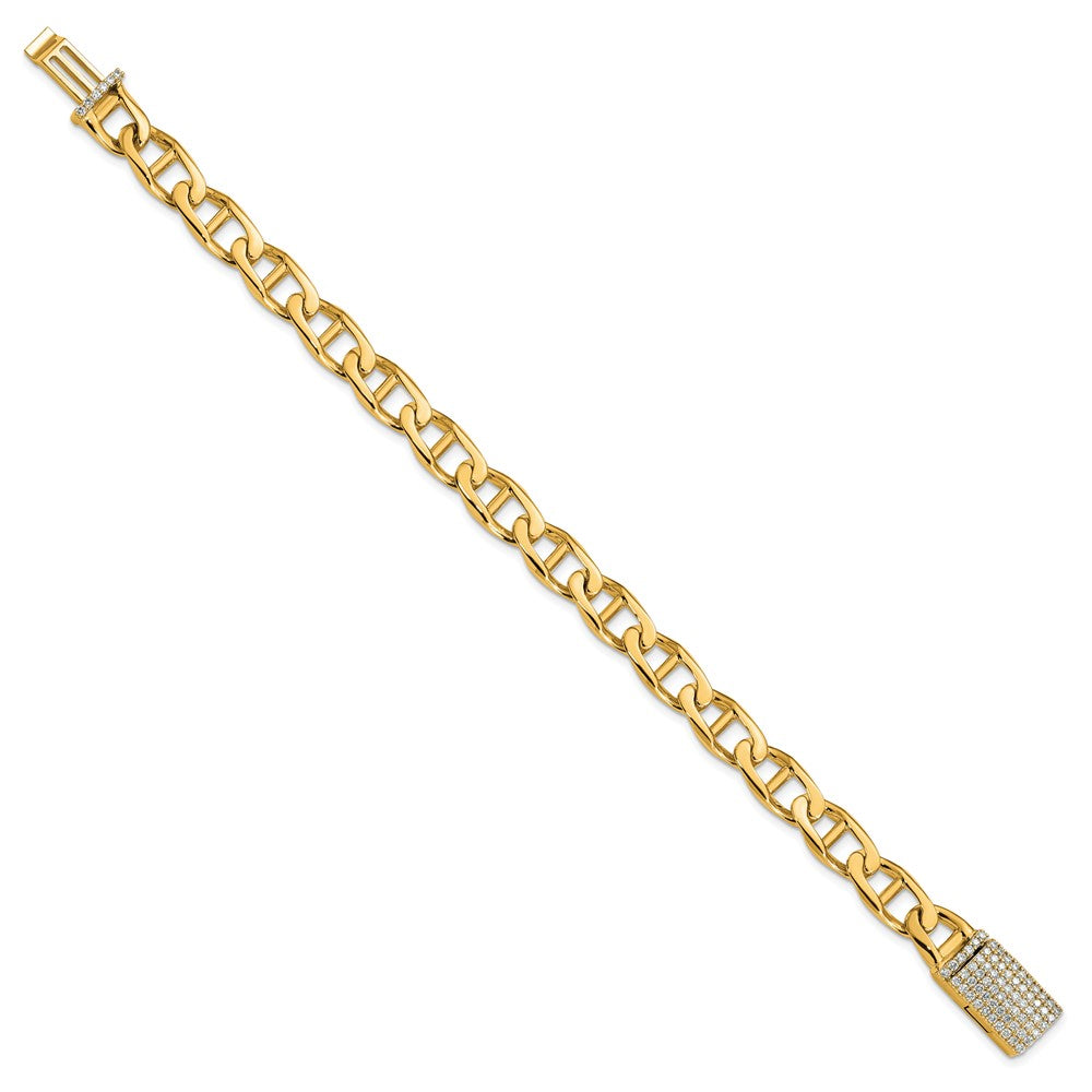 14k 9mm Hand-polished Anchor Link Diamond Clasp Bracelet