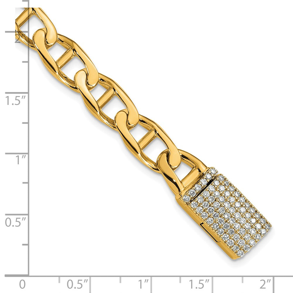 14k 9mm Hand-polished Anchor Link Diamond Clasp Bracelet