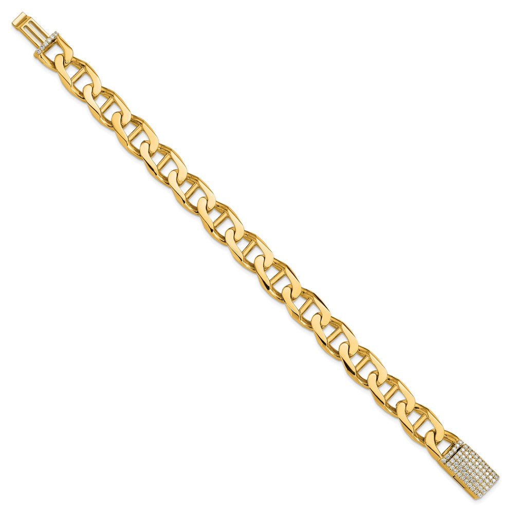 14k 10.3mm Hand-Polished Anchor Link Diamond Clasp Bracelet