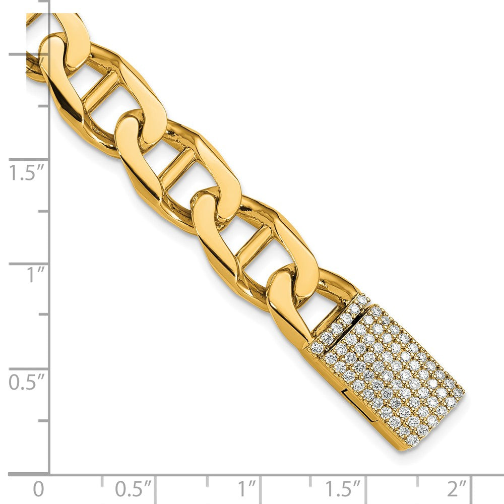 14k 10.3mm Hand-Polished Anchor Link Diamond Clasp Bracelet