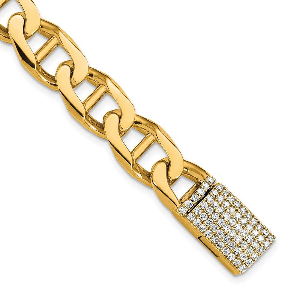 14k 10.3mm Hand-Polished Anchor Link Diamond Clasp Bracelet