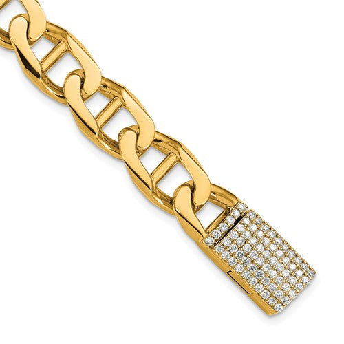 14k 10.3mm Hand-Polished Anchor Link Diamond Clasp Bracelet