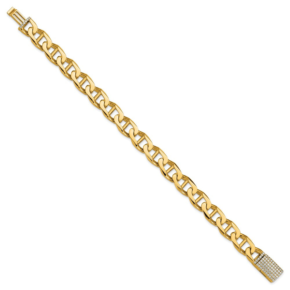 14k 10.3mm Hand-Polished Anchor Link Diamond Clasp Bracelet