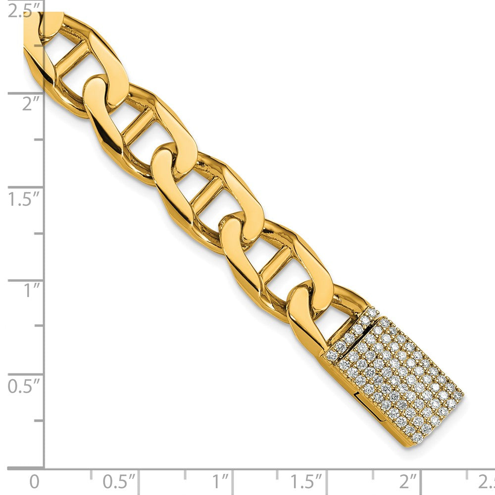 14k 10.3mm Hand-Polished Anchor Link Diamond Clasp Bracelet