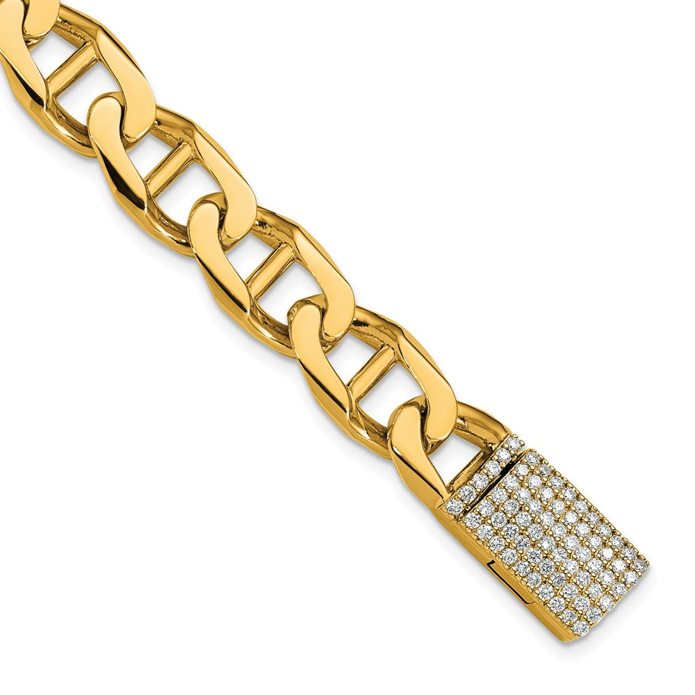 14k 10.3mm Hand-Polished Anchor Link Diamond Clasp Bracelet