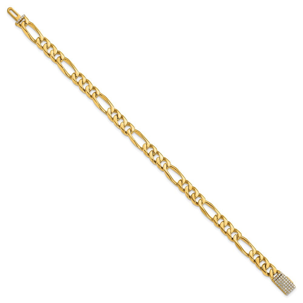14k 7mm Hand-Polished Figaro Link Diamond Clasp Bracelet