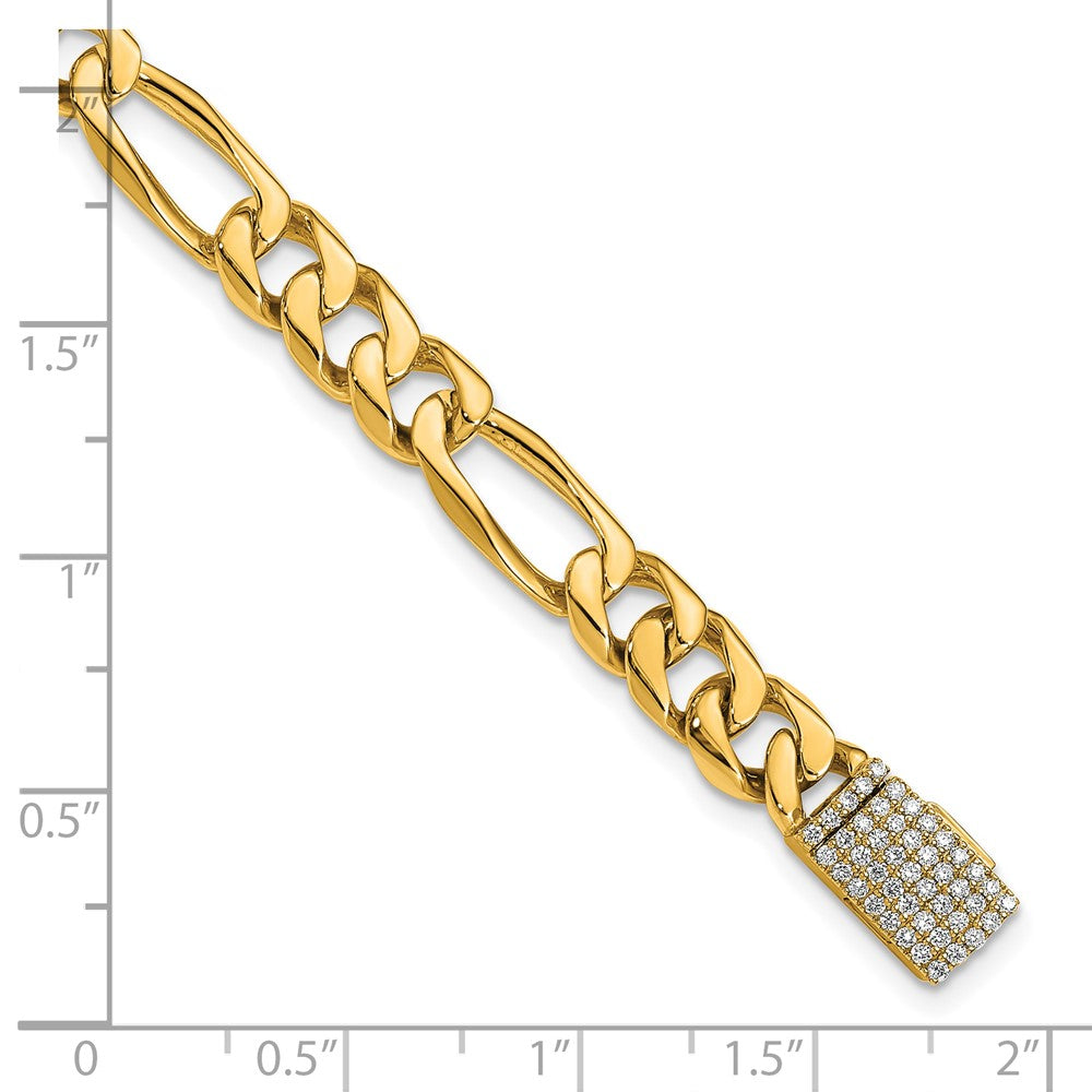 14k 7mm Hand-Polished Figaro Link Diamond Clasp Bracelet