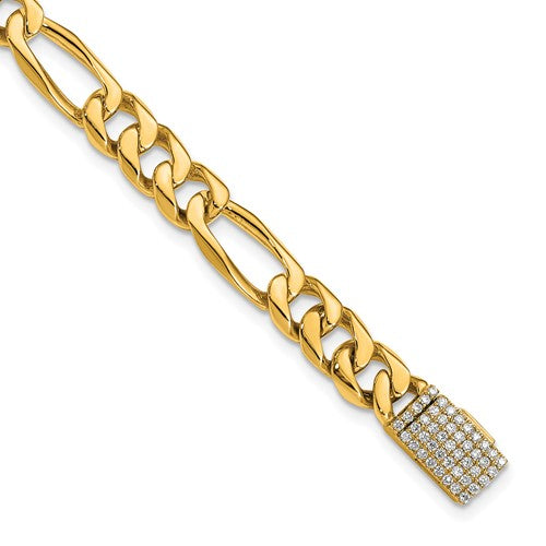 14k 7mm Hand-Polished Figaro Link Diamond Clasp Bracelet
