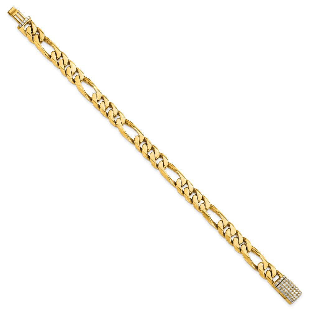 14k 8mm Hand-polished Figaro Link Diamond Clasp Bracelet