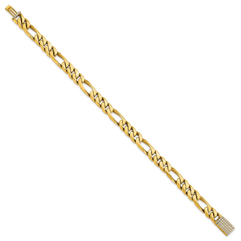 14k 8mm Hand-polished Figaro Link Diamond Clasp Bracelet