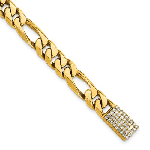 14k 8mm Hand-polished Figaro Link Diamond Clasp Bracelet