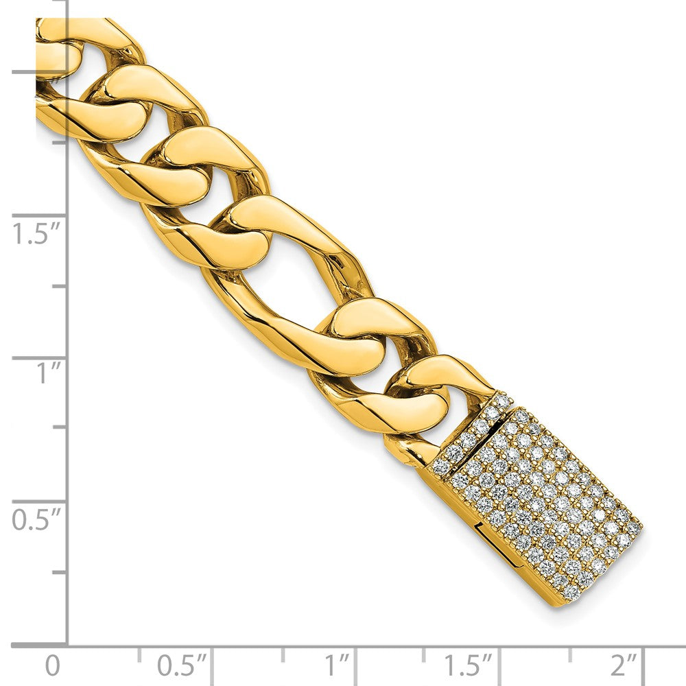 14K 10mm Hand-Polished Figaro Link Diamond Clasp Bracelet
