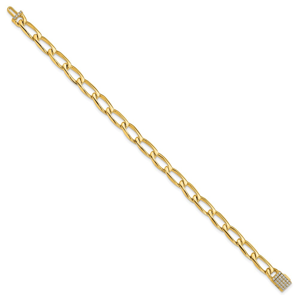 14K 5.9mm Hand-Polished Open Link Diamond Clasp Bracelet