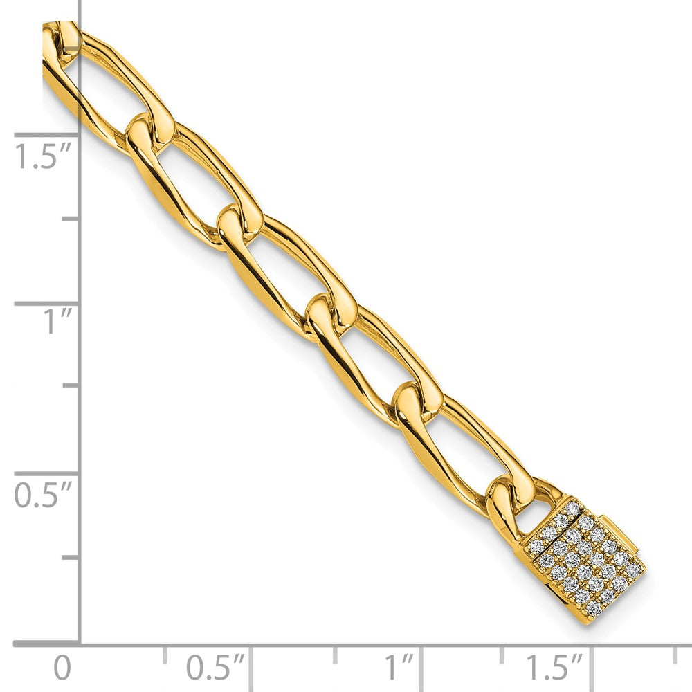 14K 5.9mm Hand-Polished Open Link Diamond Clasp Bracelet