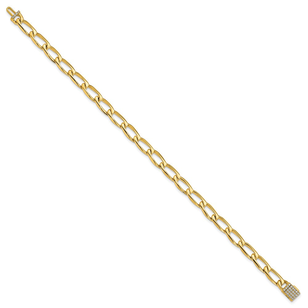 14K 5.9mm Hand-Polished Open Link Diamond Clasp Bracelet