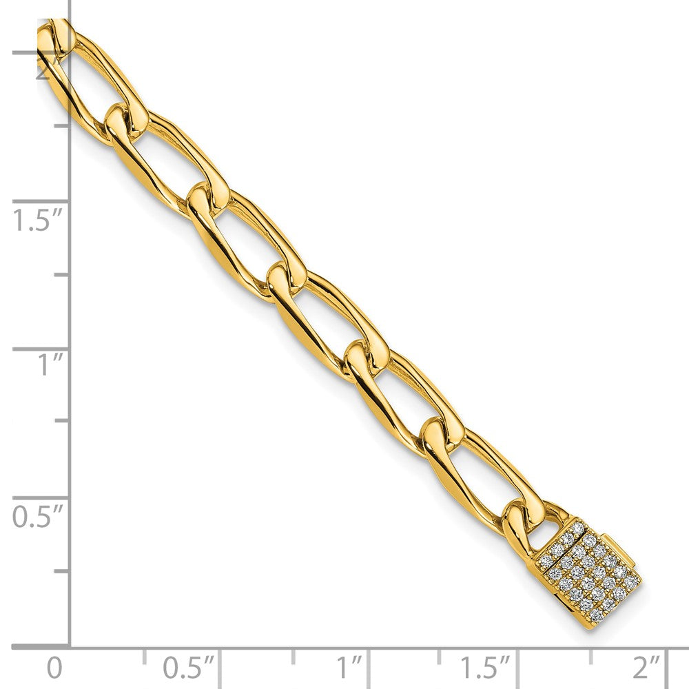 14K 5.9mm Hand-Polished Open Link Diamond Clasp Bracelet