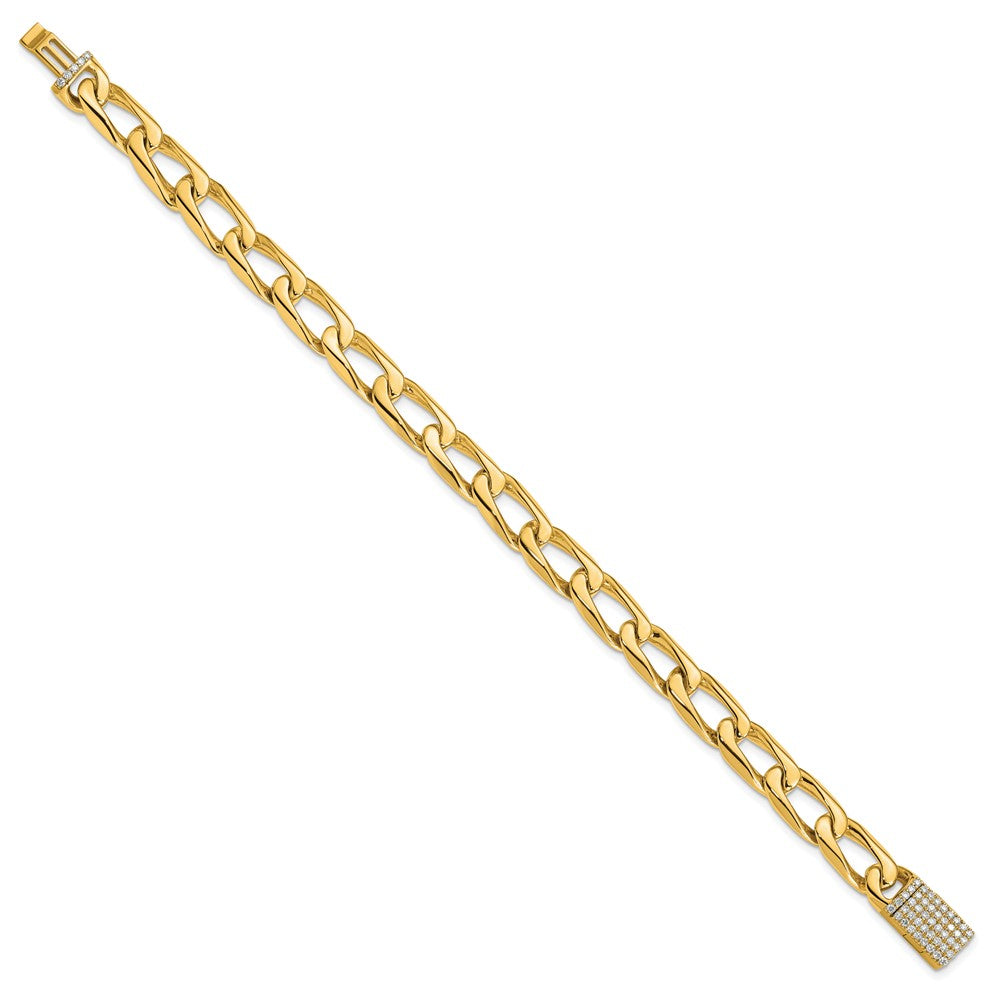 14K 8.5mm Hand-polished Open Link Diamond Clasp Bracelet