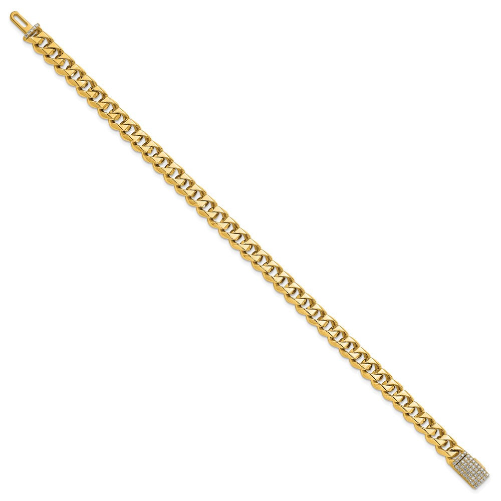 14k 7mm Hand-polished Traditional Link Diamond Clasp Bracelet