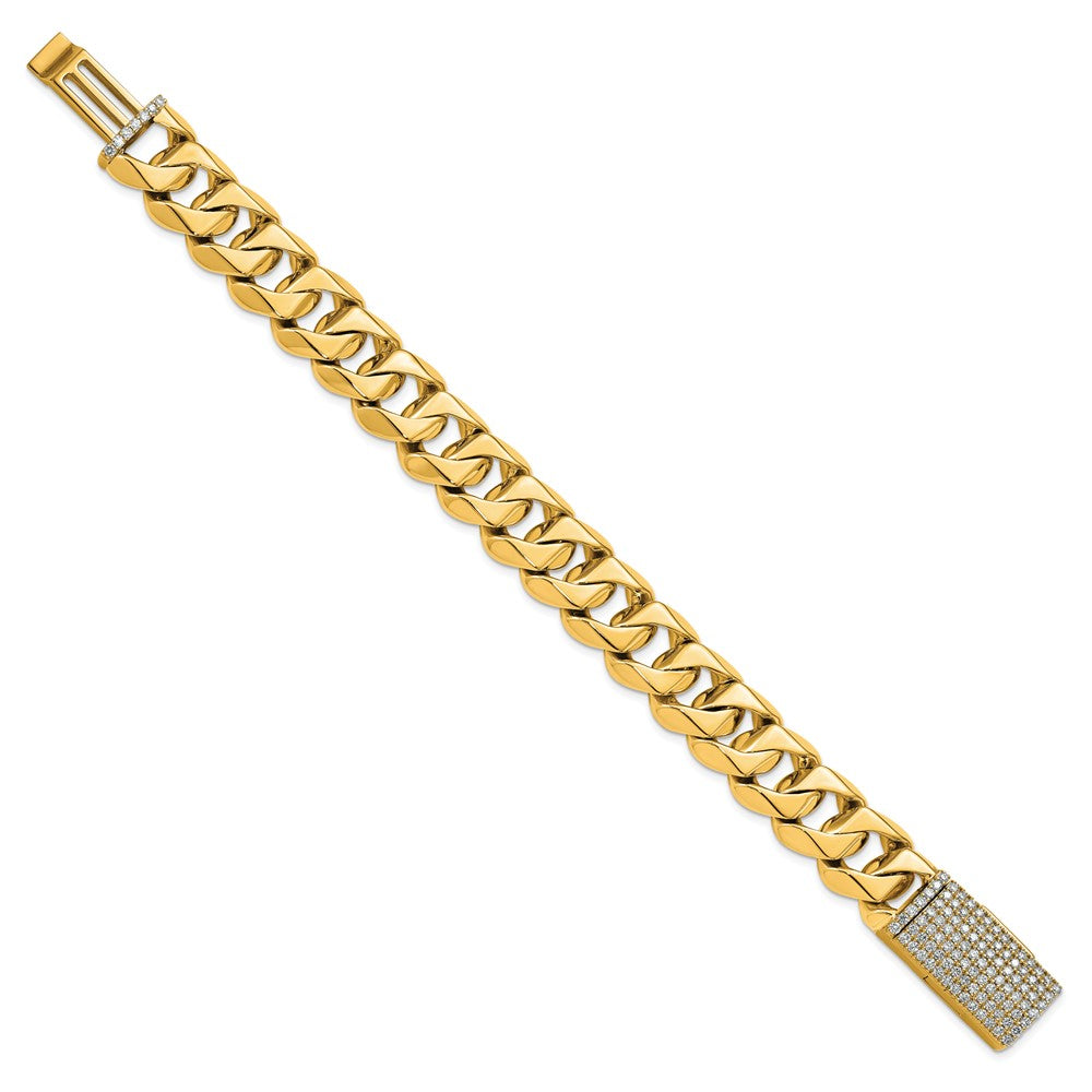 14k 15mm Hand-polished Traditional Link Diamond Clasp Bracelet