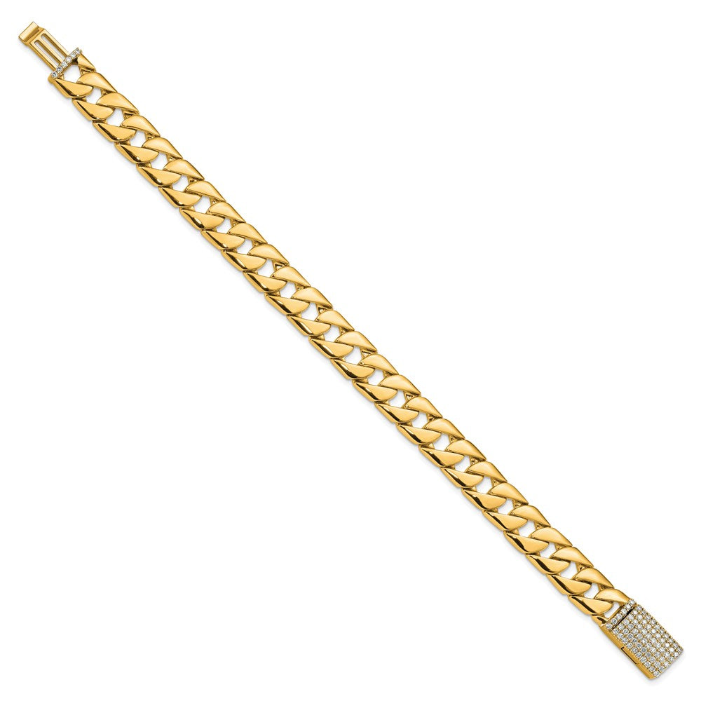 14k 10.2mm Hand-polished Fancy Link Diamond Clasp Bracelet