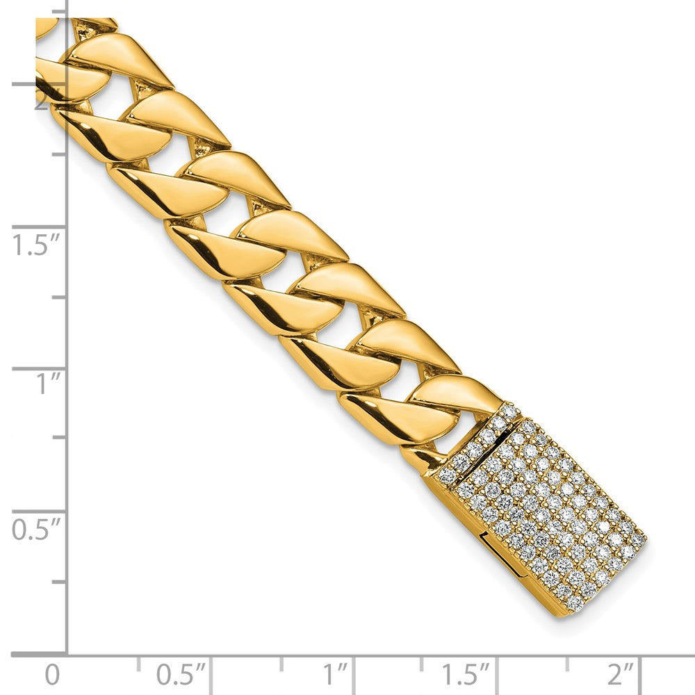 14k 10.2mm Hand-polished Fancy Link Diamond Clasp Bracelet